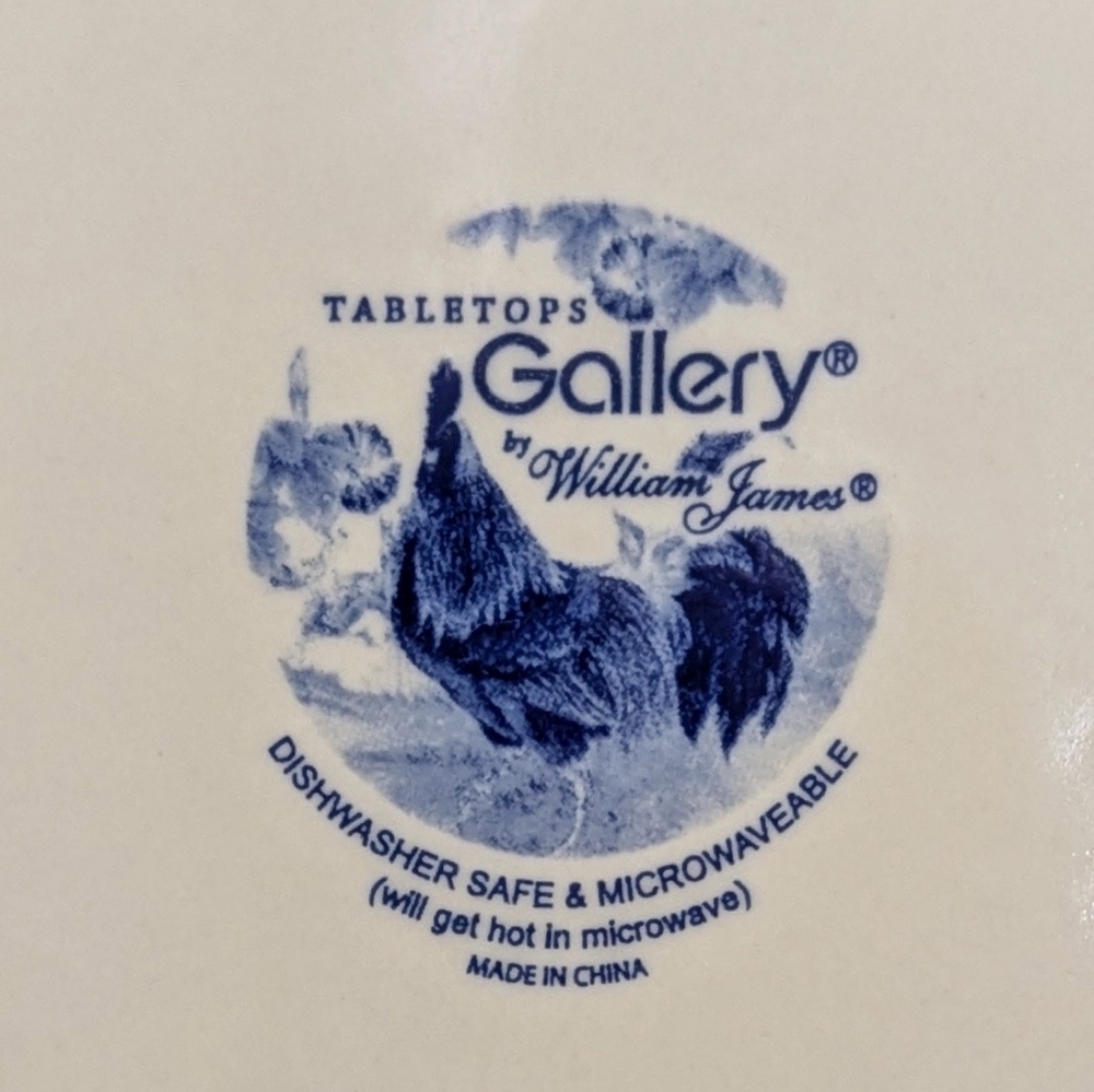 Vintage White & Blue Rooster Farmyard Transferware William James  Dinner Plate - Picture 6 of 8